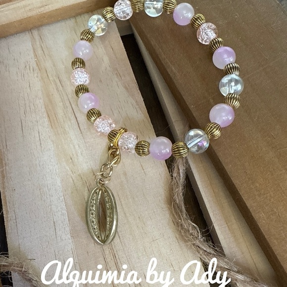 Alquimia Pink Jade aura quartz and Gold Beaded Bracelet - Picture 1 of 1